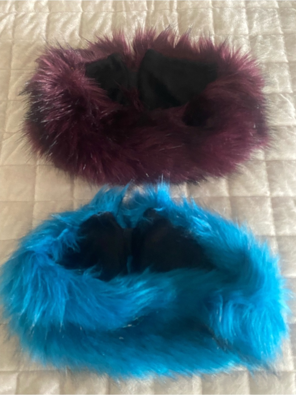 Faux Fur Stretch Headbands in Teal Blue and Plum
